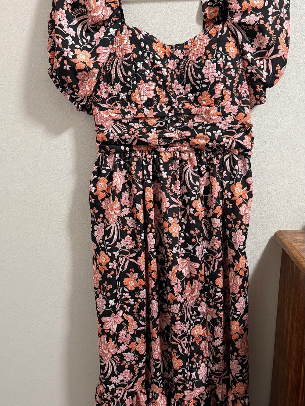 Maurices Black Maxi Dress with Pink and Peach Floral Print